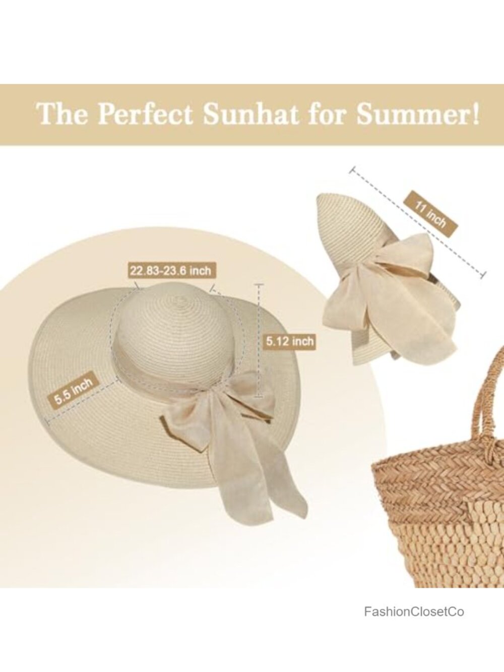 Wide Brim Straw Sun Hat with Chin Strap, Foldable UPF 50+ - Picture 3 of 6